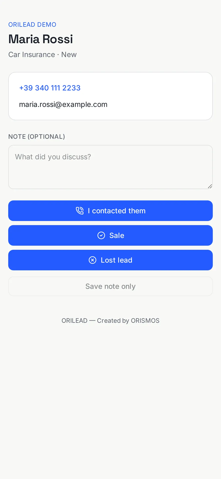 Lead opened on a mobile device by the person responsible for it